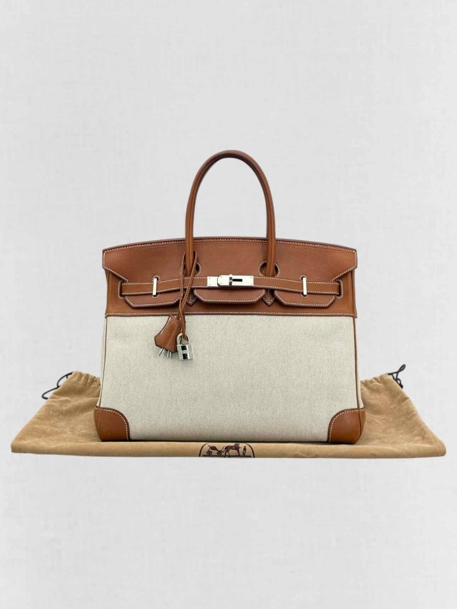 Pre - loved HERMES Birkin Cream & Brown Top Handle at Reems Closet