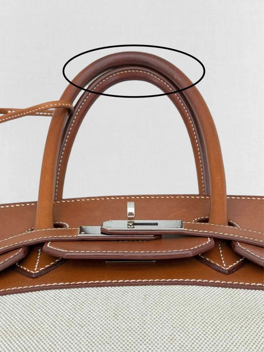Pre - loved HERMES Birkin Cream & Brown Top Handle at Reems Closet