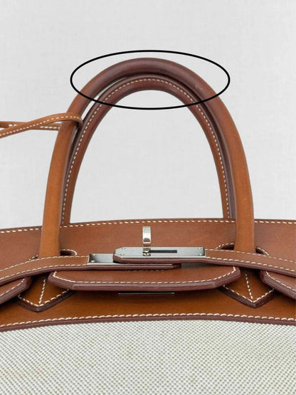 Pre - loved HERMES Birkin Cream & Brown Top Handle at Reems Closet