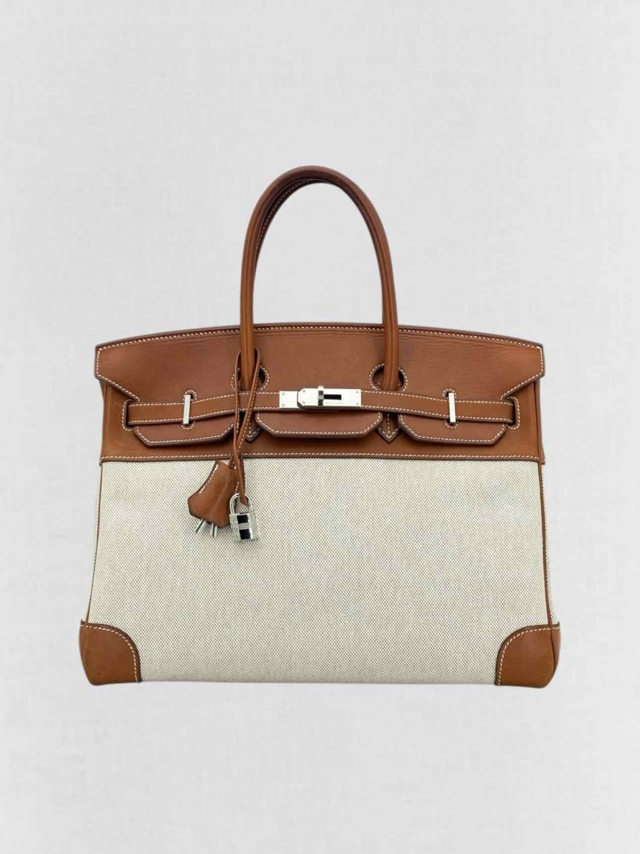 Pre - loved HERMES Birkin Cream & Brown Top Handle at Reems Closet
