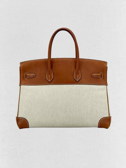Pre - loved HERMES Birkin Cream & Brown Top Handle at Reems Closet