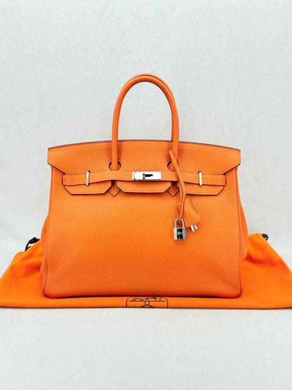 Pre - loved HERMES Birkin Orange Top Handle at Reems Closet