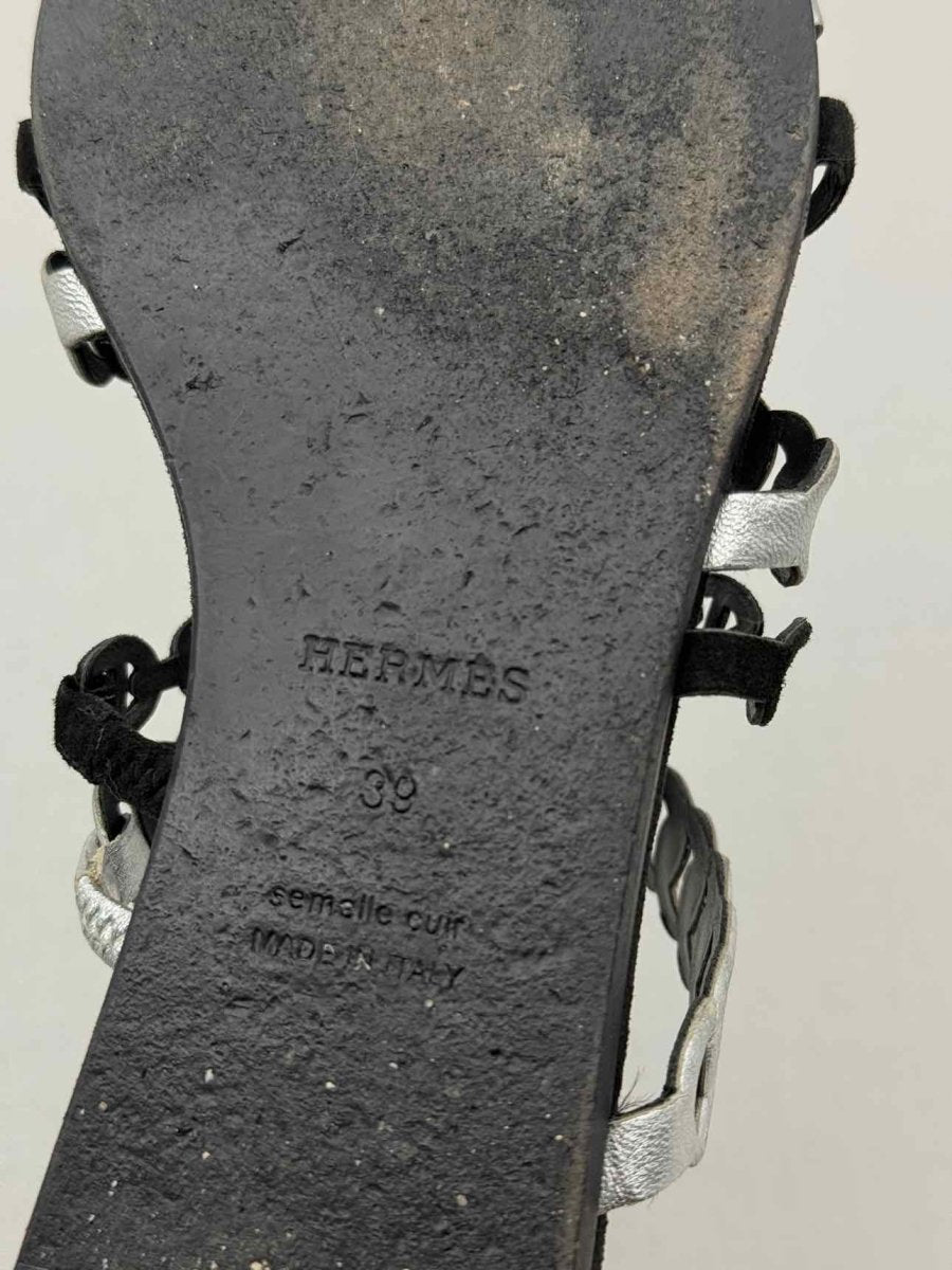 Pre-loved HERMES Black & Silver Size EU 39 Sandals at Reems Closet