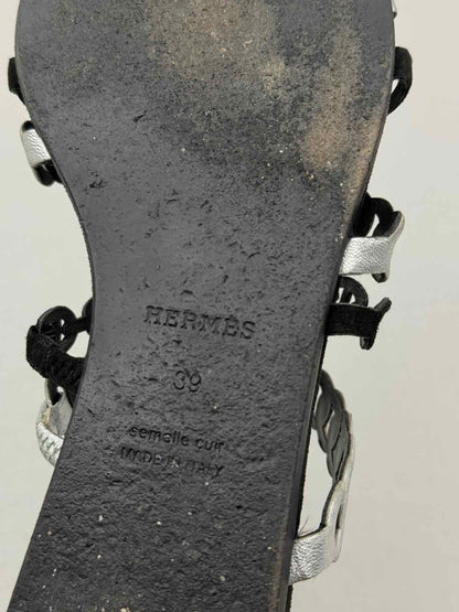 Pre-loved HERMES Black & Silver Size EU 39 Sandals at Reems Closet