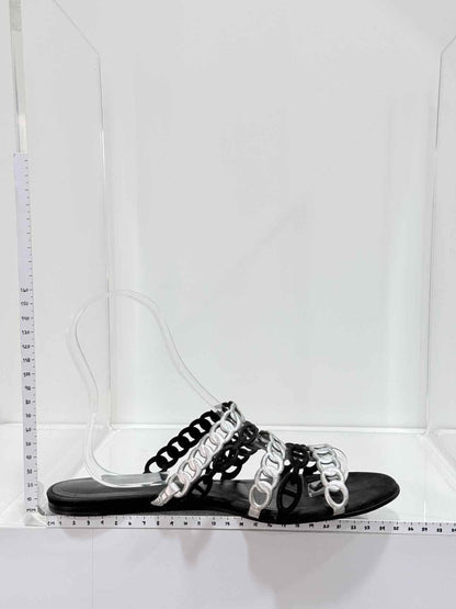 Pre-loved HERMES Black & Silver Size EU 39 Sandals at Reems Closet