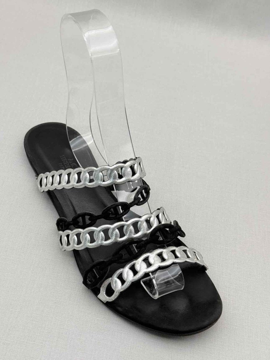 Pre-loved HERMES Black & Silver Size EU 39 Sandals at Reems Closet