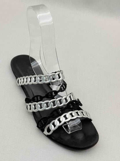 Pre-loved HERMES Black & Silver Size EU 39 Sandals at Reems Closet