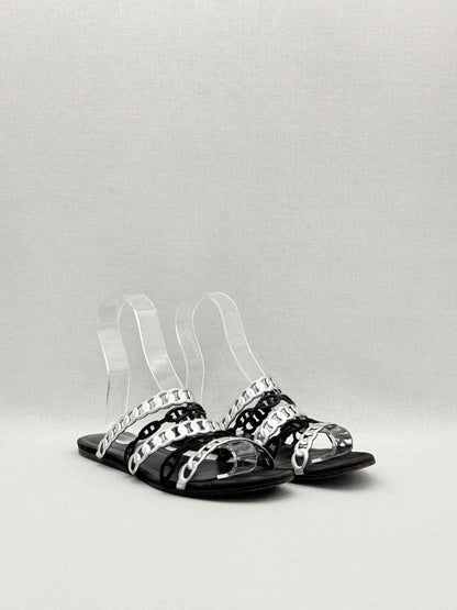 Pre-loved HERMES Black & Silver Size EU 39 Sandals at Reems Closet