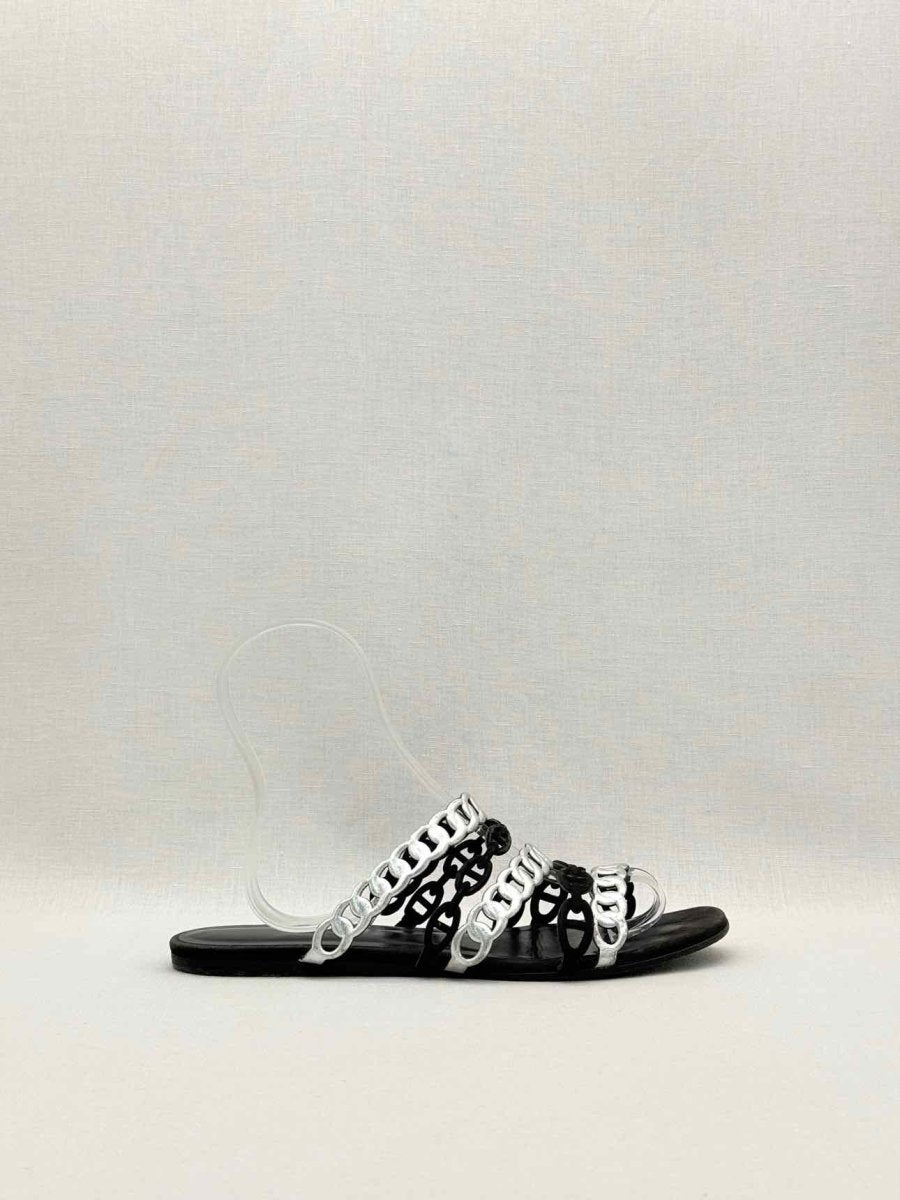 Pre-loved HERMES Black & Silver Size EU 39 Sandals at Reems Closet