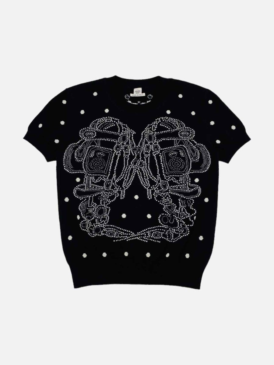 Pre - loved HERMES Black w/ White Print Size Small Top at Reems Closet