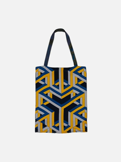 Pre - loved HERMES Boho Navy Blue & Yellow Printed Shoulder Bag at Reems Closet