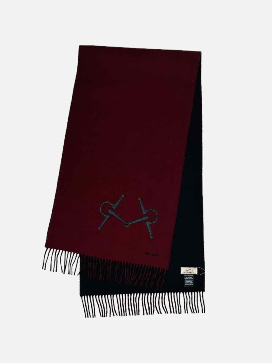 Pre - loved HERMES Burgundy & Black Horsebit Scarf at Reems Closet