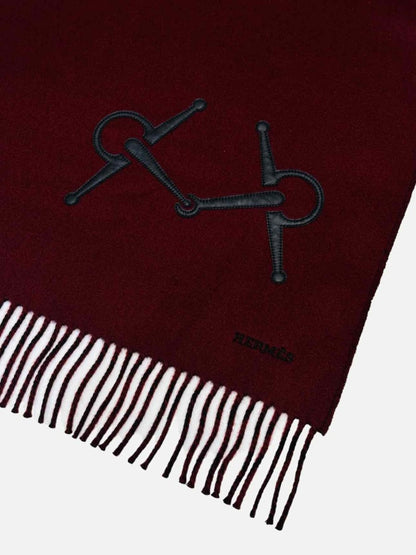 Pre - loved HERMES Burgundy & Black Horsebit Scarf at Reems Closet