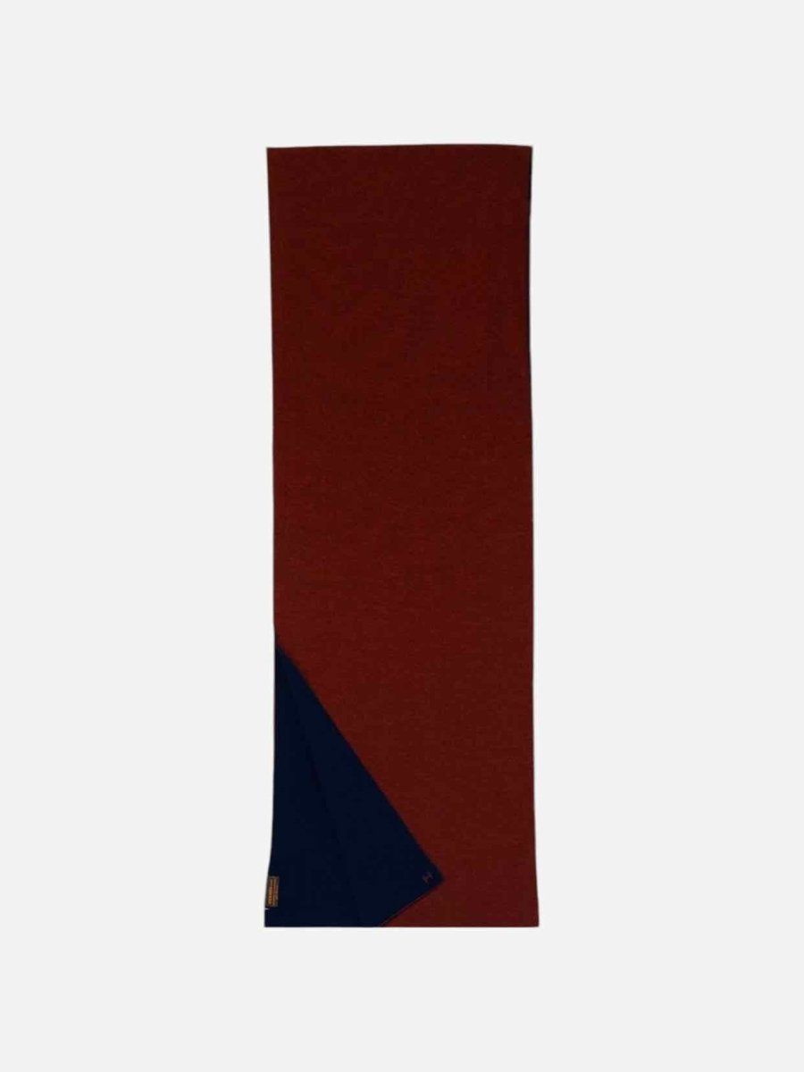 Pre - loved HERMES Burgundy & Blue Logo Scarf at Reems Closet