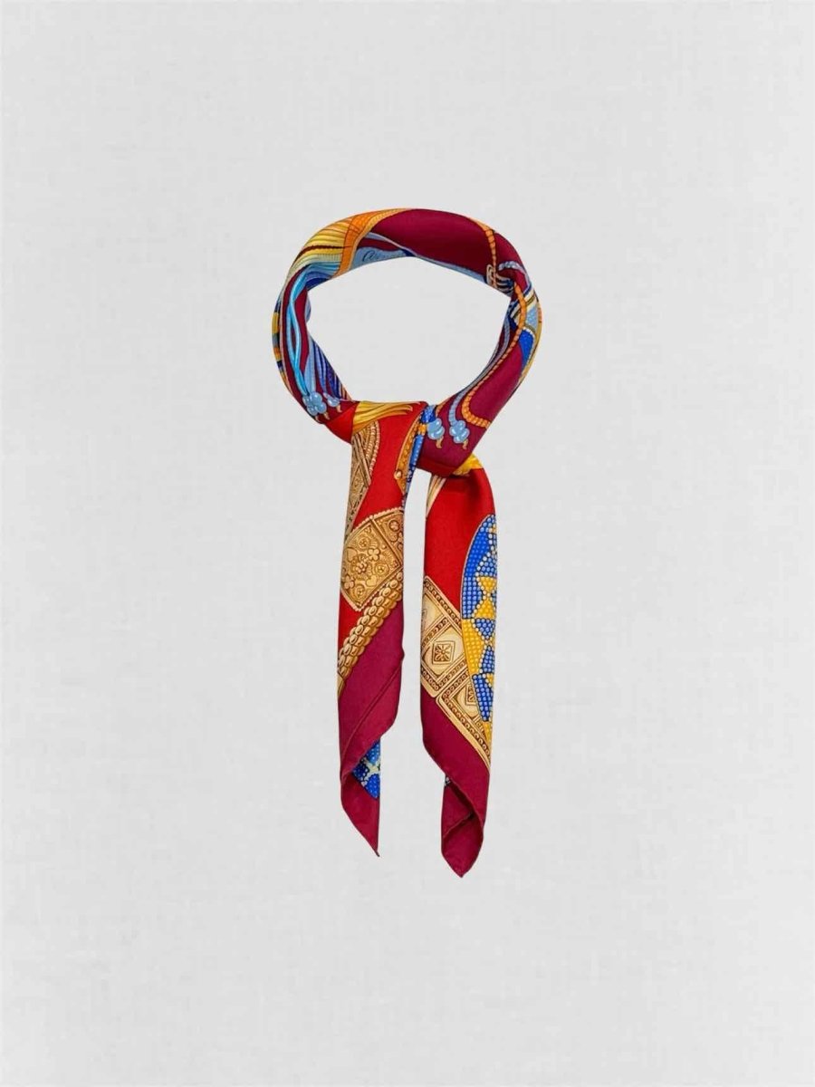 Pre - loved HERMES Burgundy Multicolor Scarf at Reems Closet