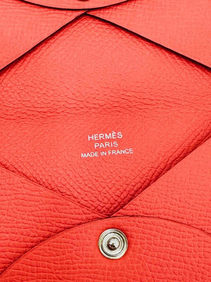 Pre - loved HERMES Calvin Duo Compact Red Card Holder at Reems Closet