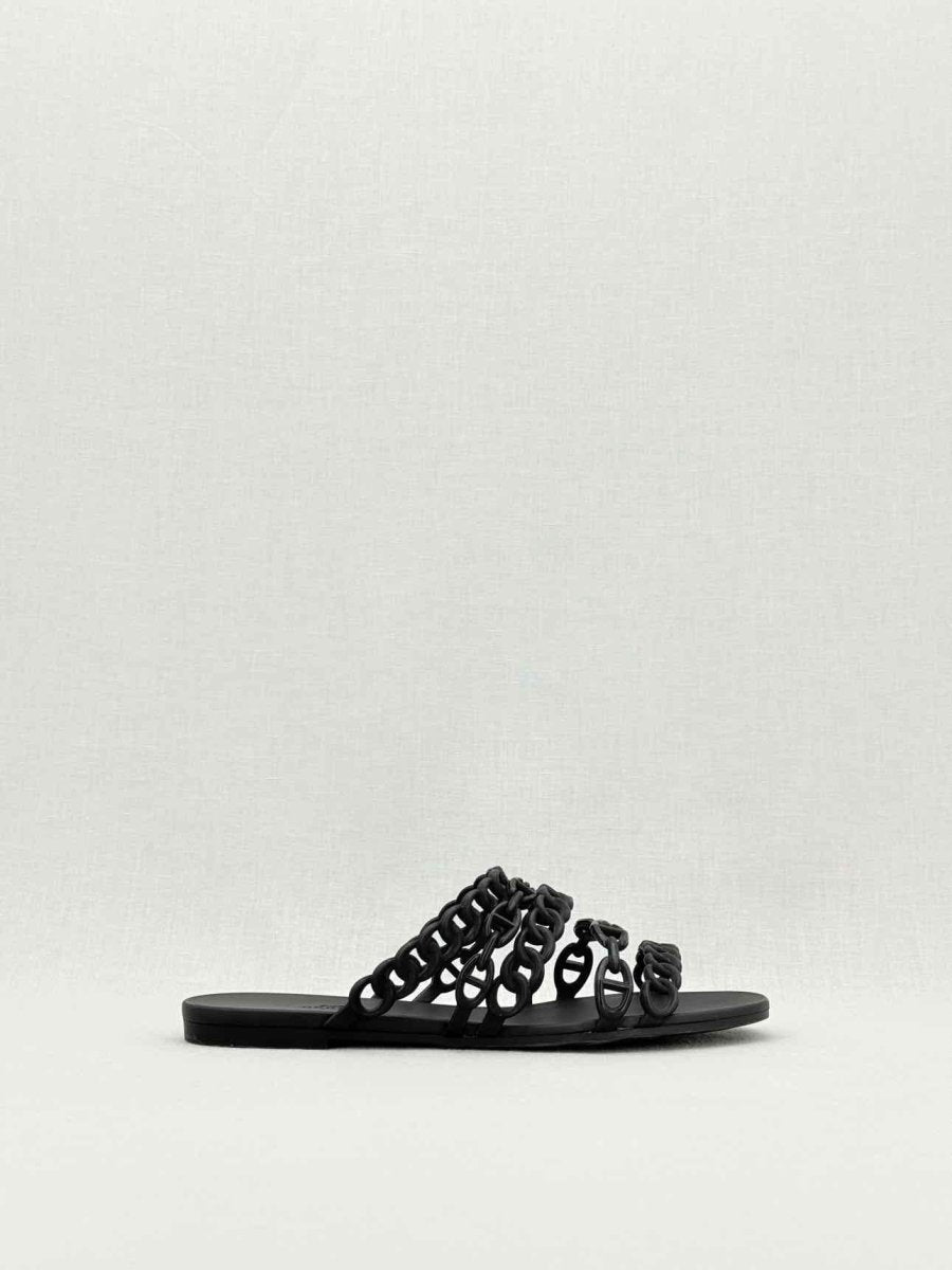 Pre - loved HERMES Chaine d'Ancre Black Size EU 38 Slides at Reems Closet