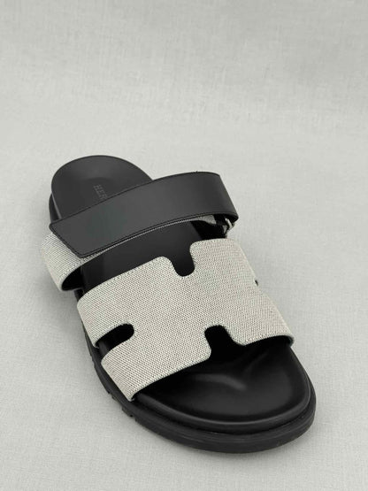 Pre - loved HERMES Chypre Grey & Black Size EU 40 Sandals at Reems Closet