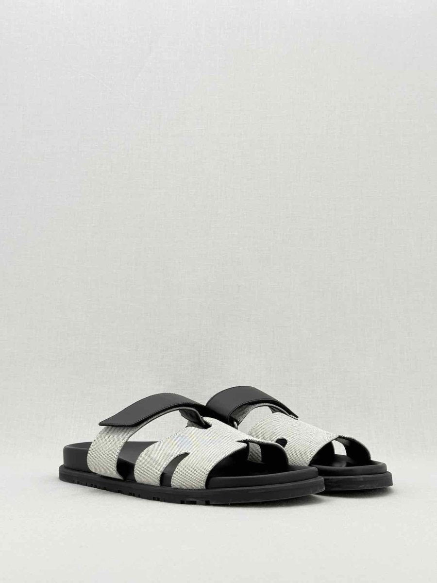 Pre - loved HERMES Chypre Grey & Black Size EU 40 Sandals at Reems Closet