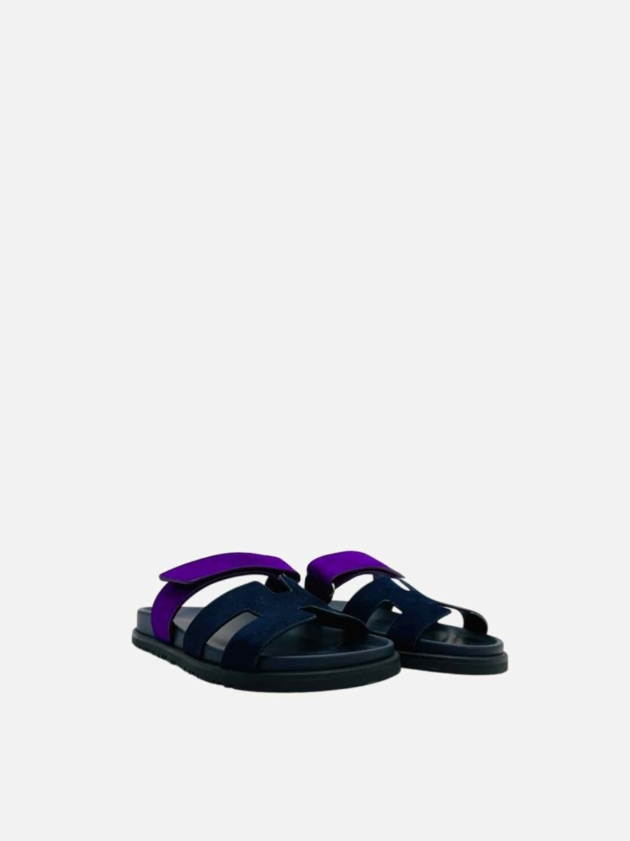 Pre - loved HERMES Chypre Purple & Blue Sandals 38 at Reems Closet