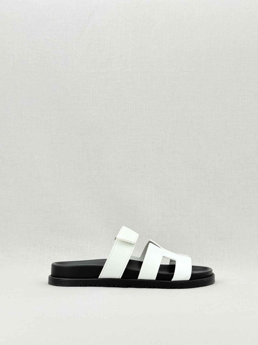 Pre - loved HERMES Chypre White Size EU 38.5 Sandals at Reems Closet
