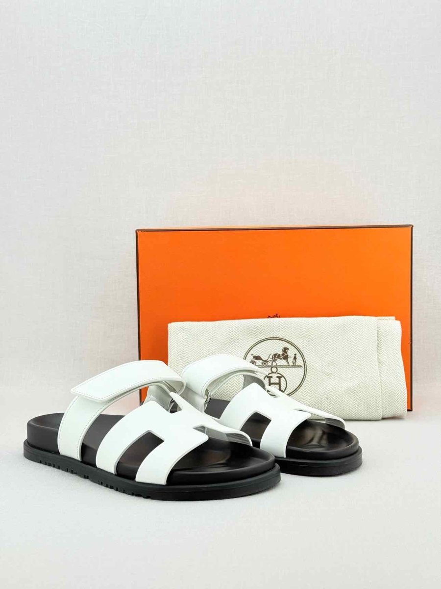 Pre - loved HERMES Chypre White Size EU 38.5 Sandals at Reems Closet