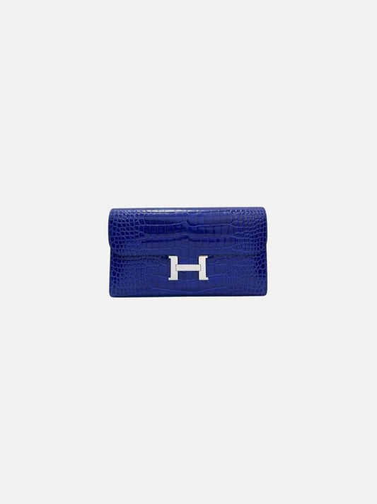 Pre - loved HERMES Constance Electric Blue Continental Wallet at Reems Closet