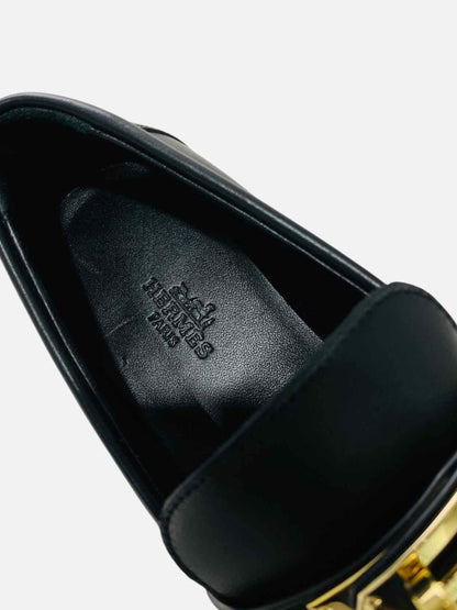 Pre - loved HERMES Destin Black Loafers 36.5 at Reems Closet