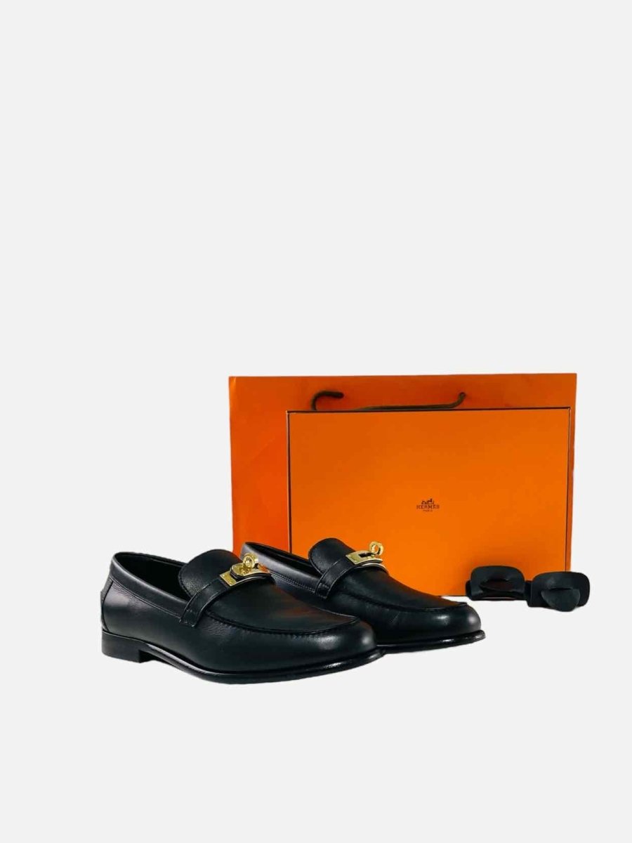 Pre - loved HERMES Destin Black Loafers 36.5 at Reems Closet