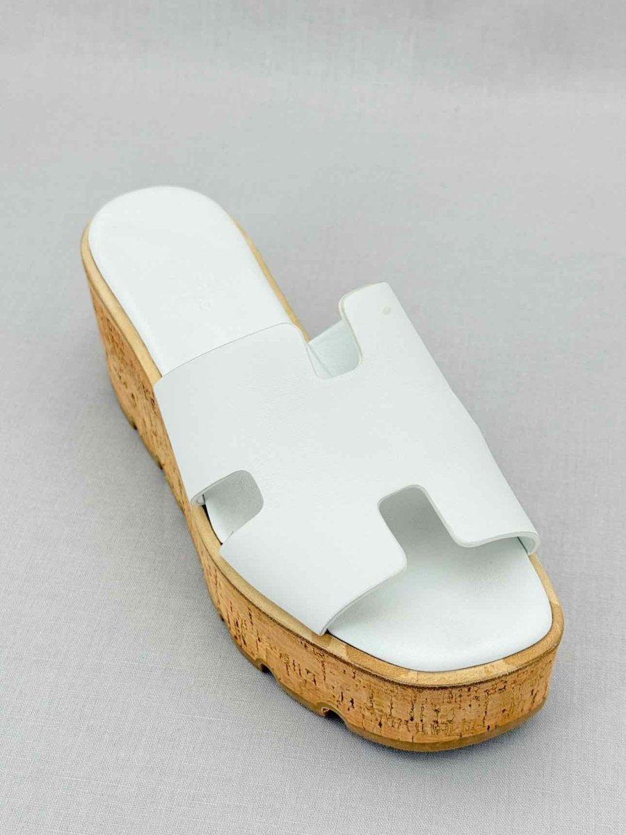 Pre - loved HERMES Eze White Size EU 38 Platform Sandals at Reems Closet