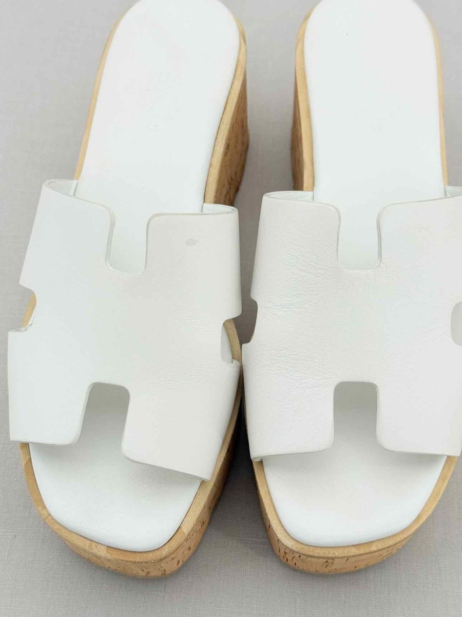 Pre - loved HERMES Eze White Size EU 38 Platform Sandals at Reems Closet