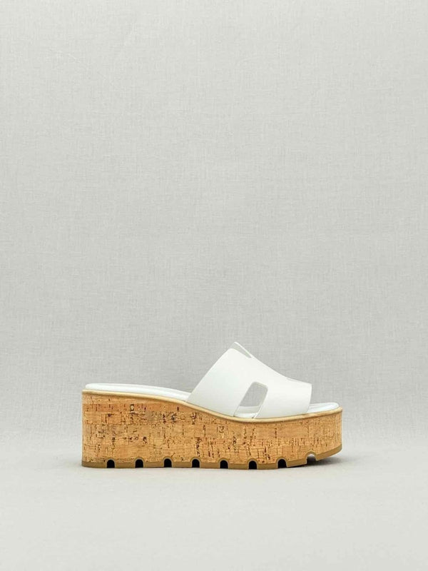 Pre - loved HERMES Eze White Size EU 38 Platform Sandals at Reems Closet