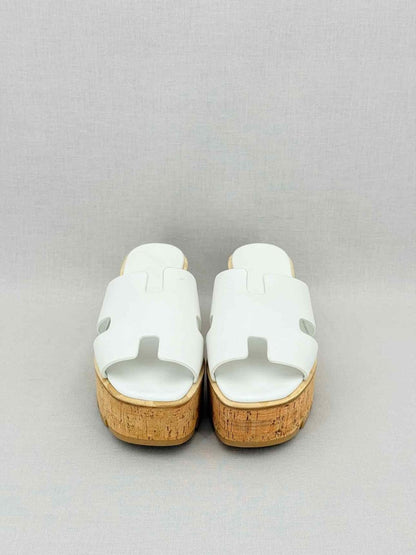Pre - loved HERMES Eze White Size EU 38 Platform Sandals at Reems Closet