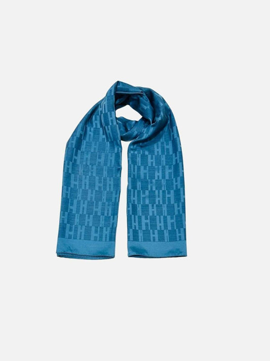 Pre - loved HERMES Faconnee Grand H Blue Scarf at Reems Closet