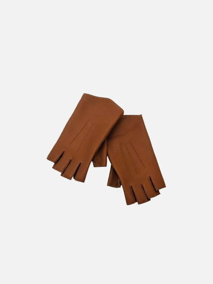 Pre - loved HERMES Fingerless Brown Gloves at Reems Closet