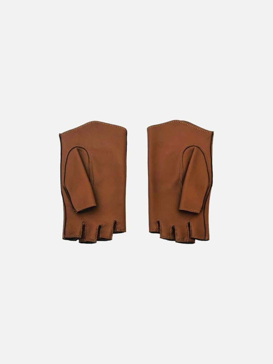 Pre - loved HERMES Fingerless Brown Gloves at Reems Closet