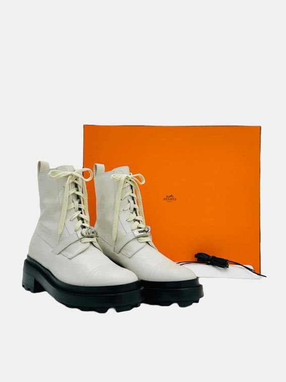 Pre - loved HERMES Funk Off - white Ankle Boots 36.5 at Reems Closet