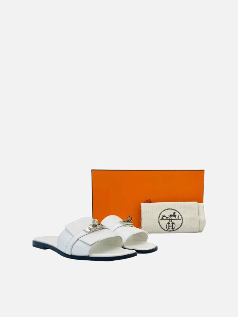 Pre - loved HERMES Giulia White Sandals 38.5 at Reems Closet