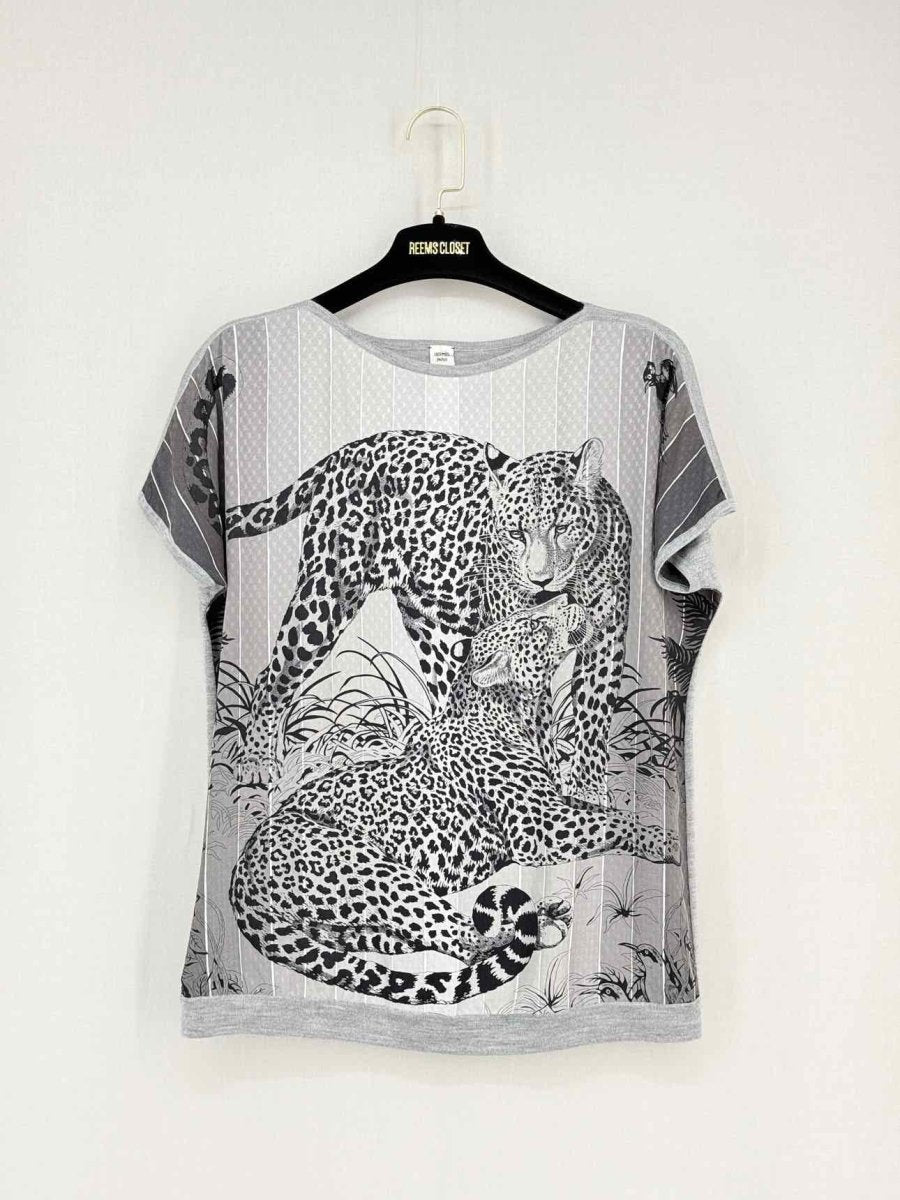 Pre - loved HERMES Grey & Black Jungle Print Size Medium T-shirt at Reems Closet
