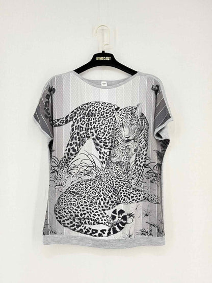 Pre - loved HERMES Grey & Black Jungle Print Size Medium T-shirt at Reems Closet