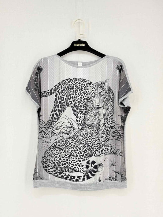 Pre - loved HERMES Grey & Black Jungle Print Size Medium T-shirt at Reems Closet