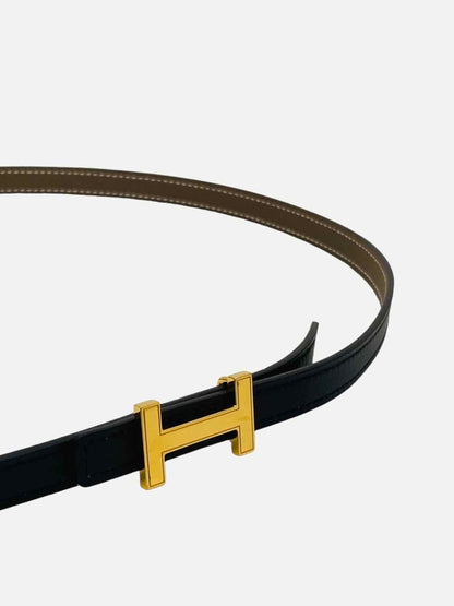 Pre - loved HERMES H Buckle Black & Brown Belt at Reems Closet