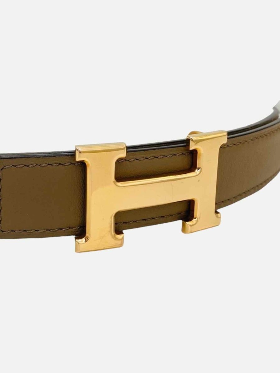 Pre - loved HERMES H Buckle Brown & White Belt at Reems Closet