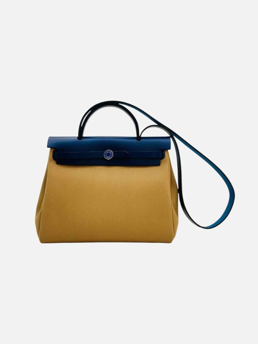 Pre - loved HERMES Herbag Zip 31 Beige & Blue Top Handle at Reems Closet