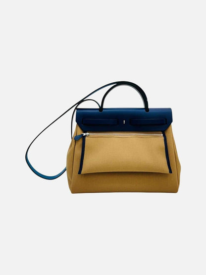 Pre - loved HERMES Herbag Zip 31 Beige & Blue Top Handle at Reems Closet