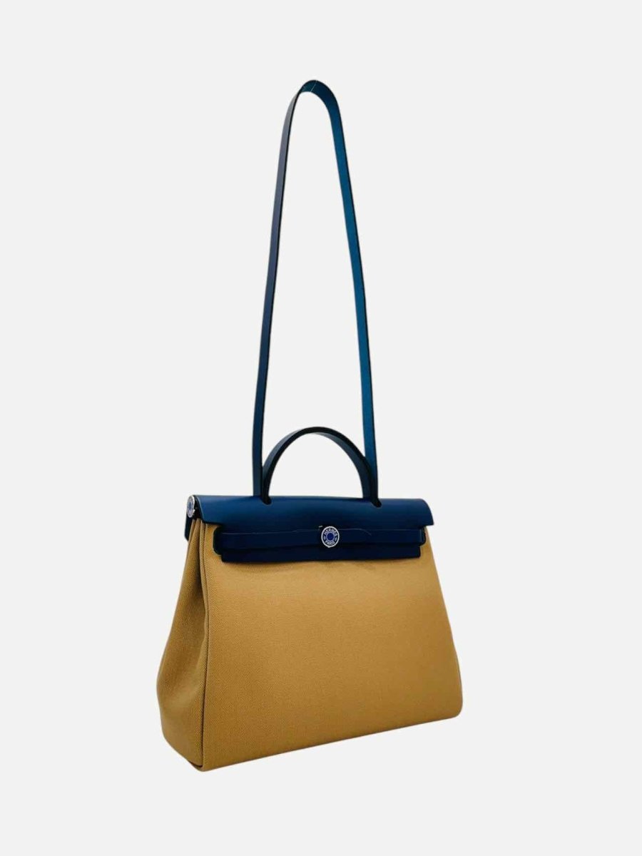 Pre - loved HERMES Herbag Zip 31 Beige & Blue Top Handle at Reems Closet