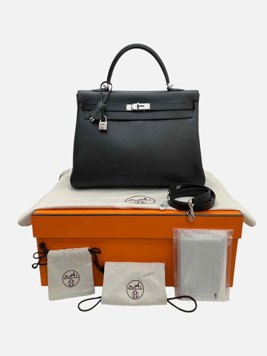 Pre - loved HERMES Kelly Black Top Handle at Reems Closet