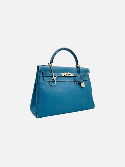 Pre - loved HERMES Kelly Bleu Jean Top Handle at Reems Closet