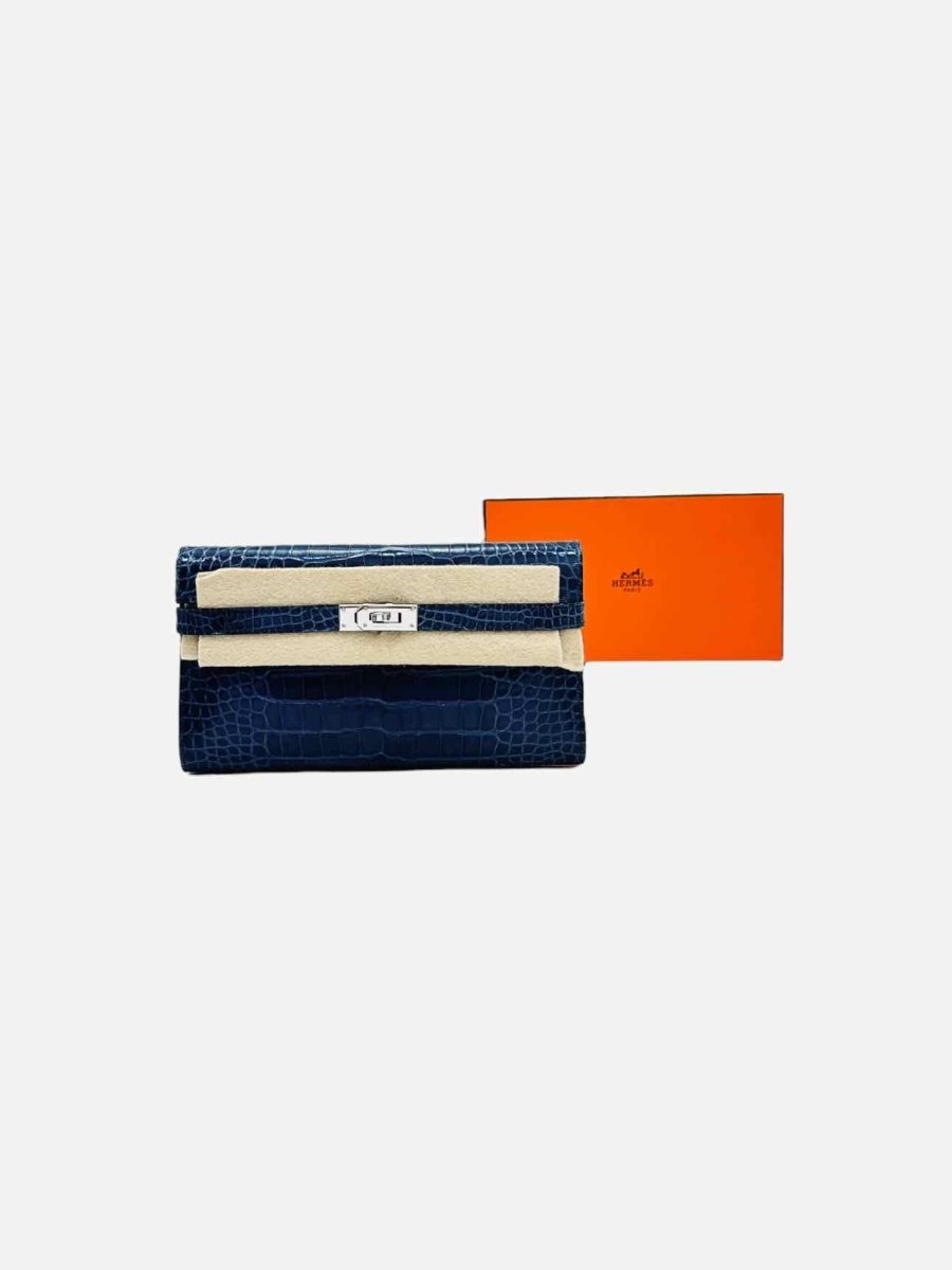 Pre - loved HERMES Kelly Classic Blue Continental Wallet at Reems Closet