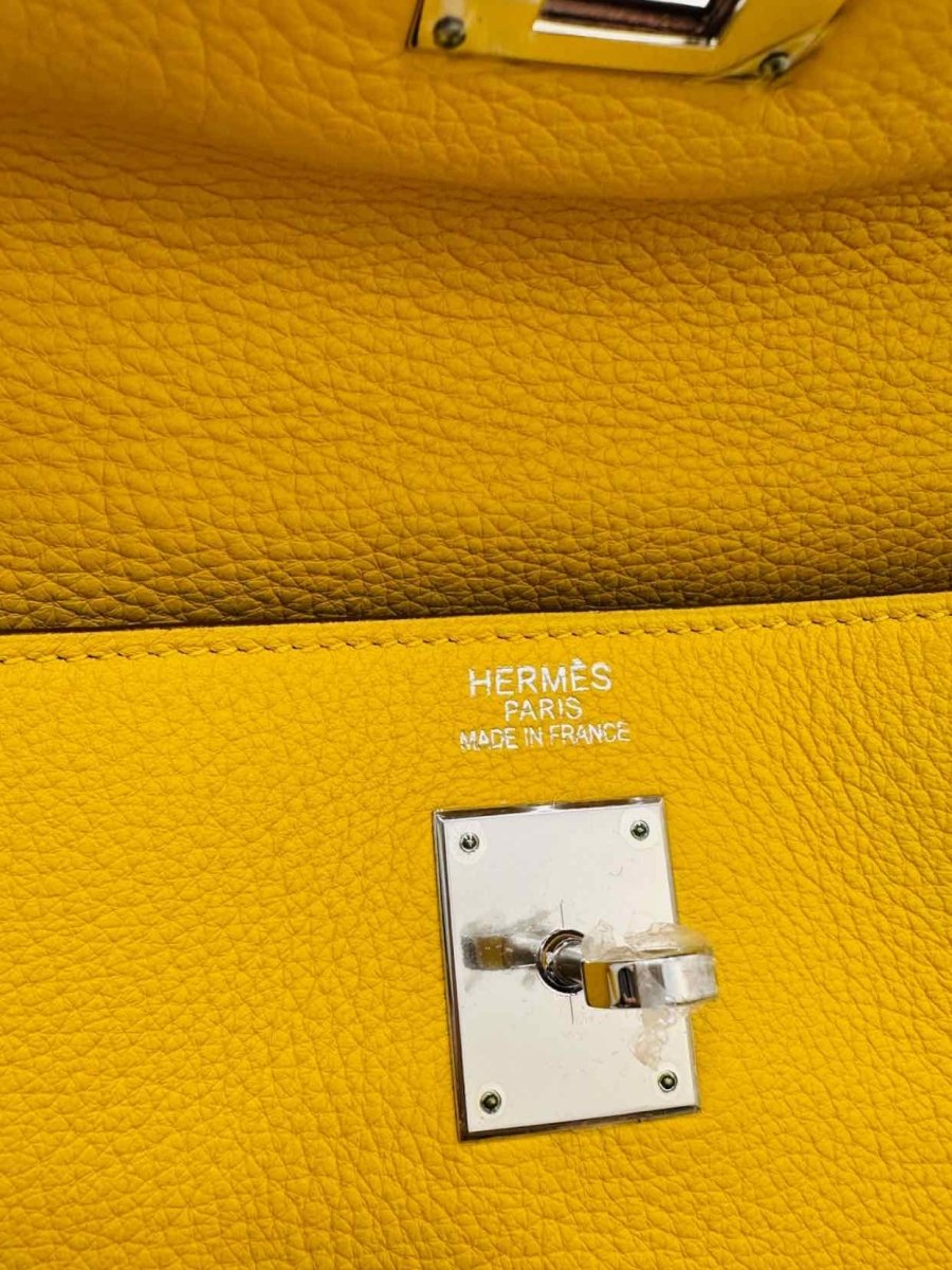 Pre - loved HERMES Kelly Jaune Citron Top Handle at Reems Closet